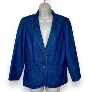 Vintage Koret City Blues Denim Blazer Two Button Pockets Women 10 Union Label